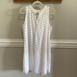 Crown & Ivy NWT Dress size Medium Sleeveless White with Gold details